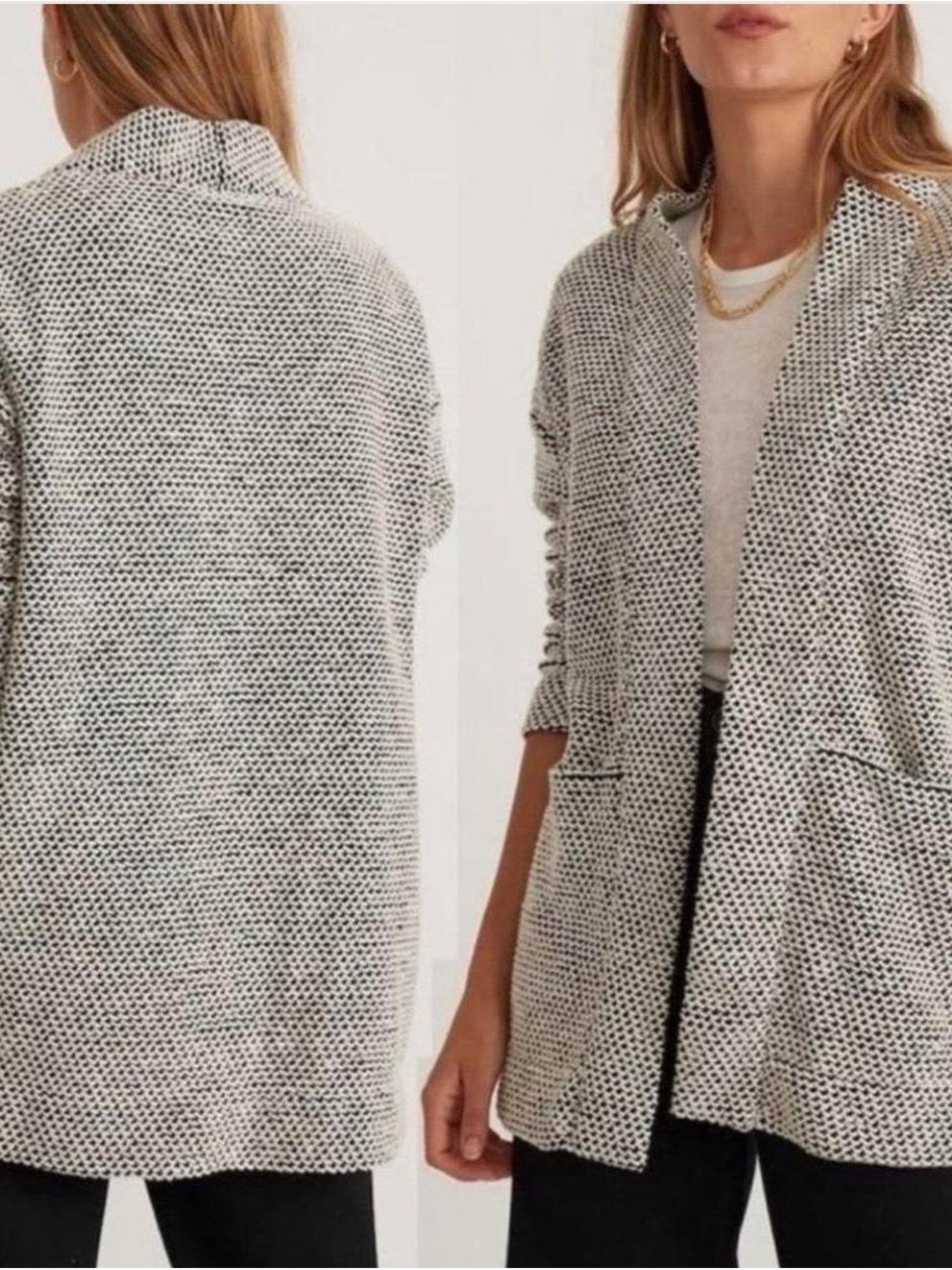 Marine Layer Women’s Open-Front Textured Knit Cardigan -White/Black